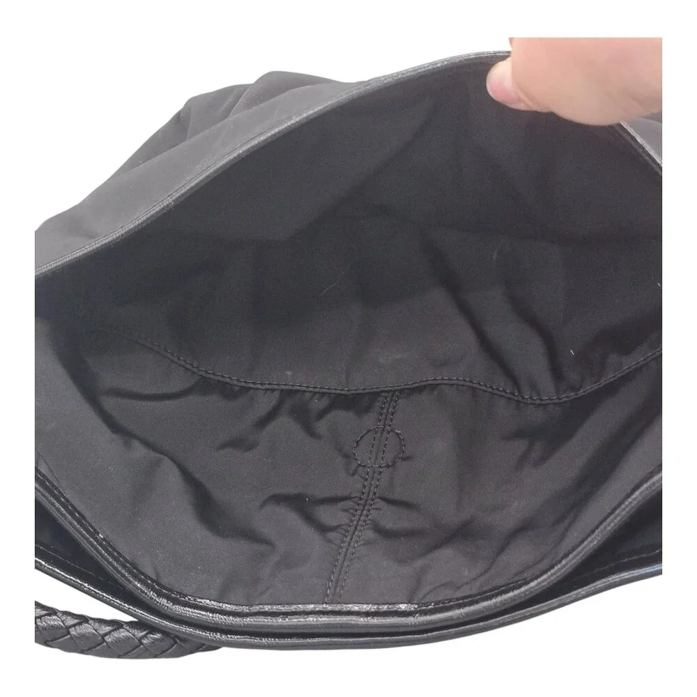 Brighton Purse Black Nylon Patent‎ Leather Trim Hobo Shoulder Bag Braided Strap